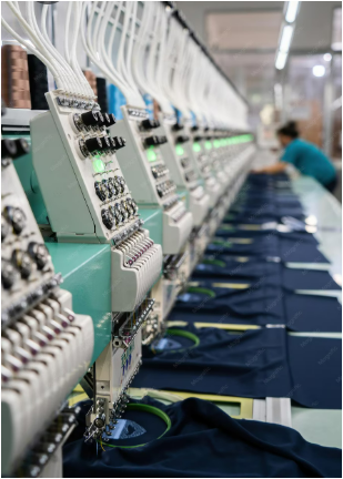 Línea de producción textil en un taller de Casablanca